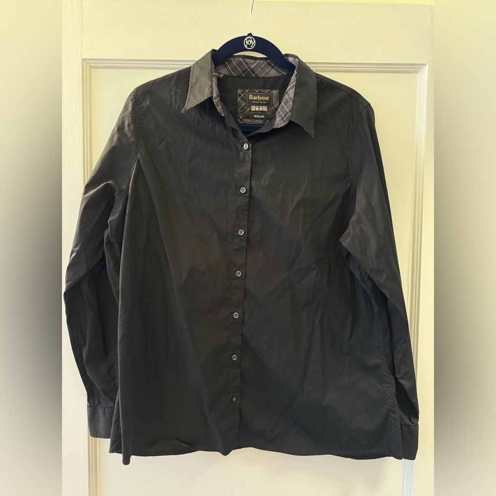 Barbour winter tartan black poplin Button Front Shirt size 14 U.S.